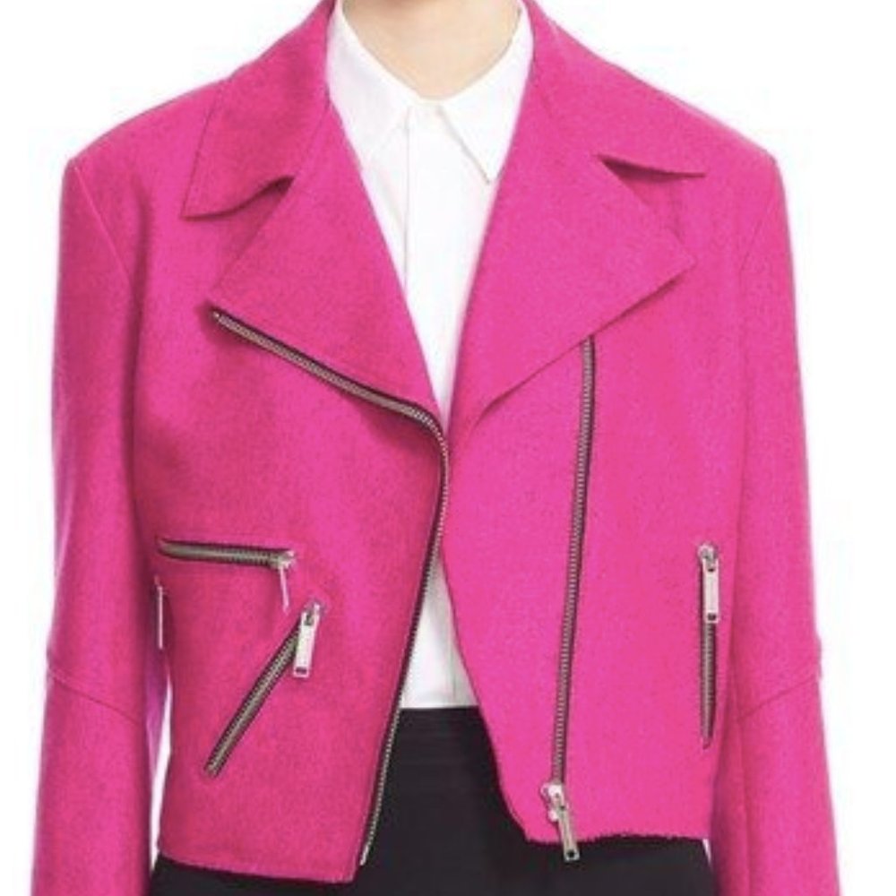 Public School New York Pink Rodney Esme Wool Biker Jacket  Size 2  NWOT